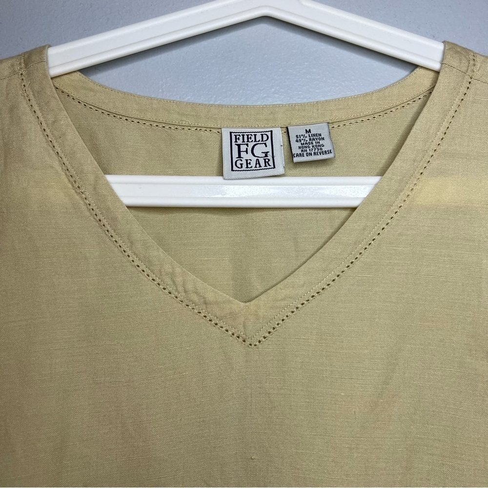Field Gear Women's Pullover Blouse Linen Boho Lagenlook Yellow Sz M Mid Century - Picture 2 of 9